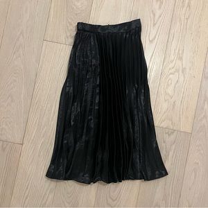 Vintage Accordion Pleated Midi Skirt Satin Acetate Black XS